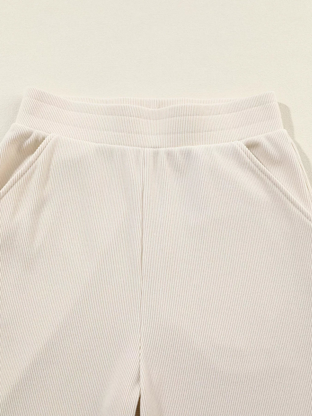 Collared Split Neck Ribbed 2pcs Outfit Set
