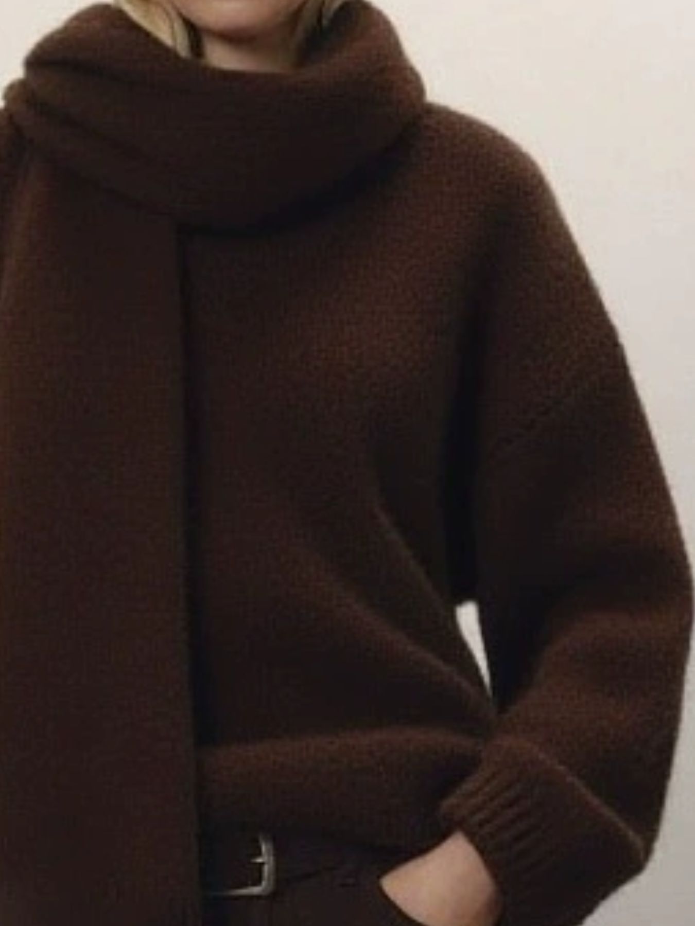 Oversized V-Neck Dropped Shoulder Sweater with Scarf