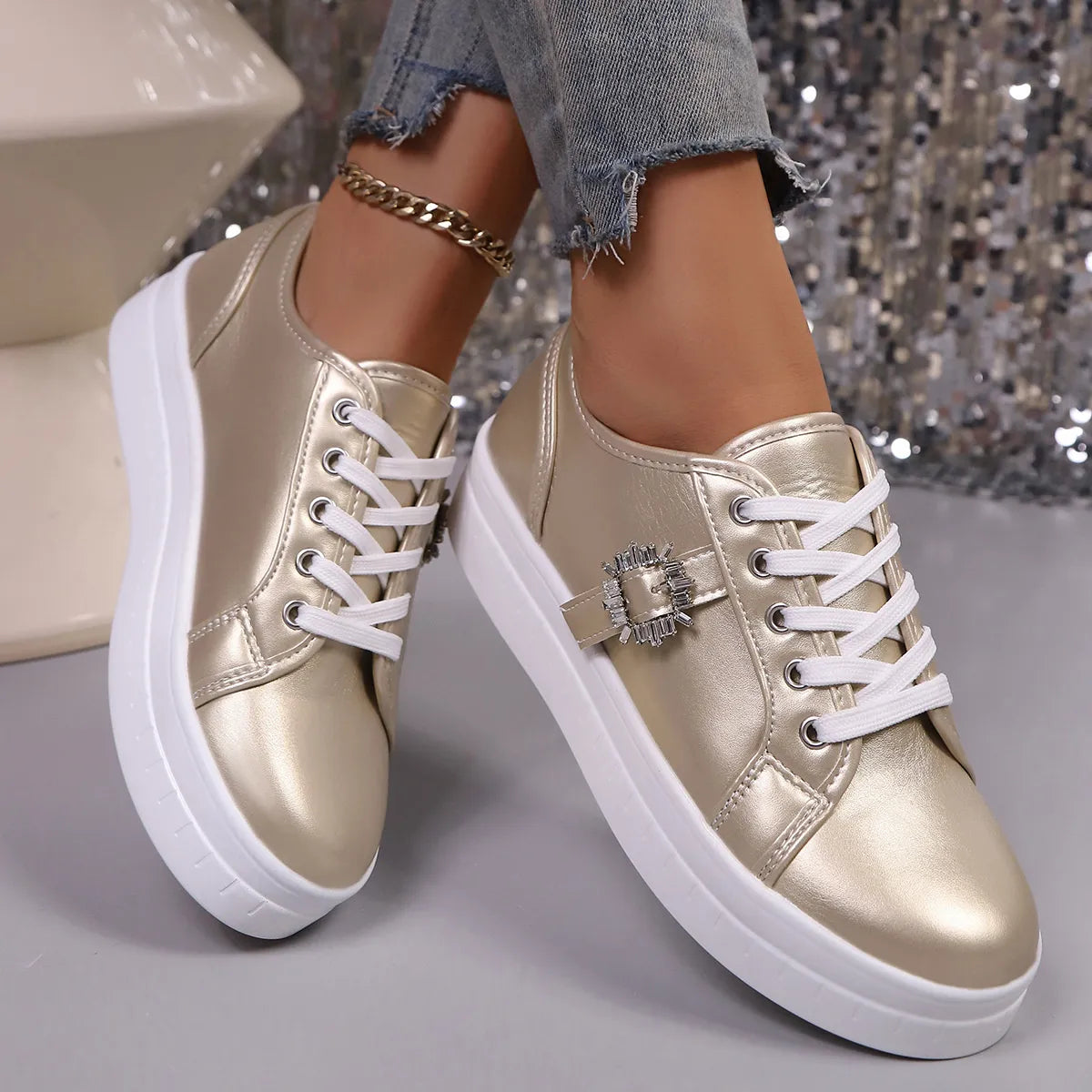 Rhinestone Embellishment Platform Sneakers