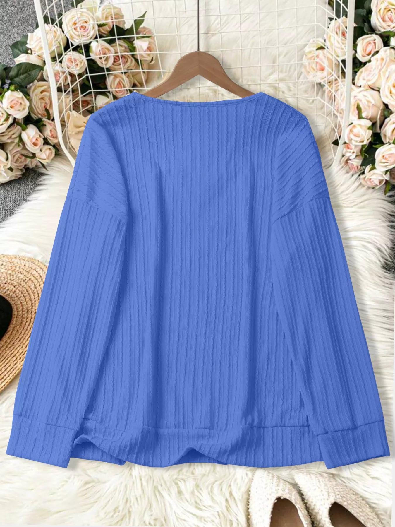 Plus Size V-Neck Dropped Shoulder Blouse