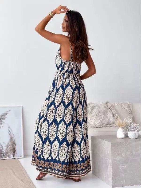 Printed Spaghetti Strap Wide-Leg Jumpsuit