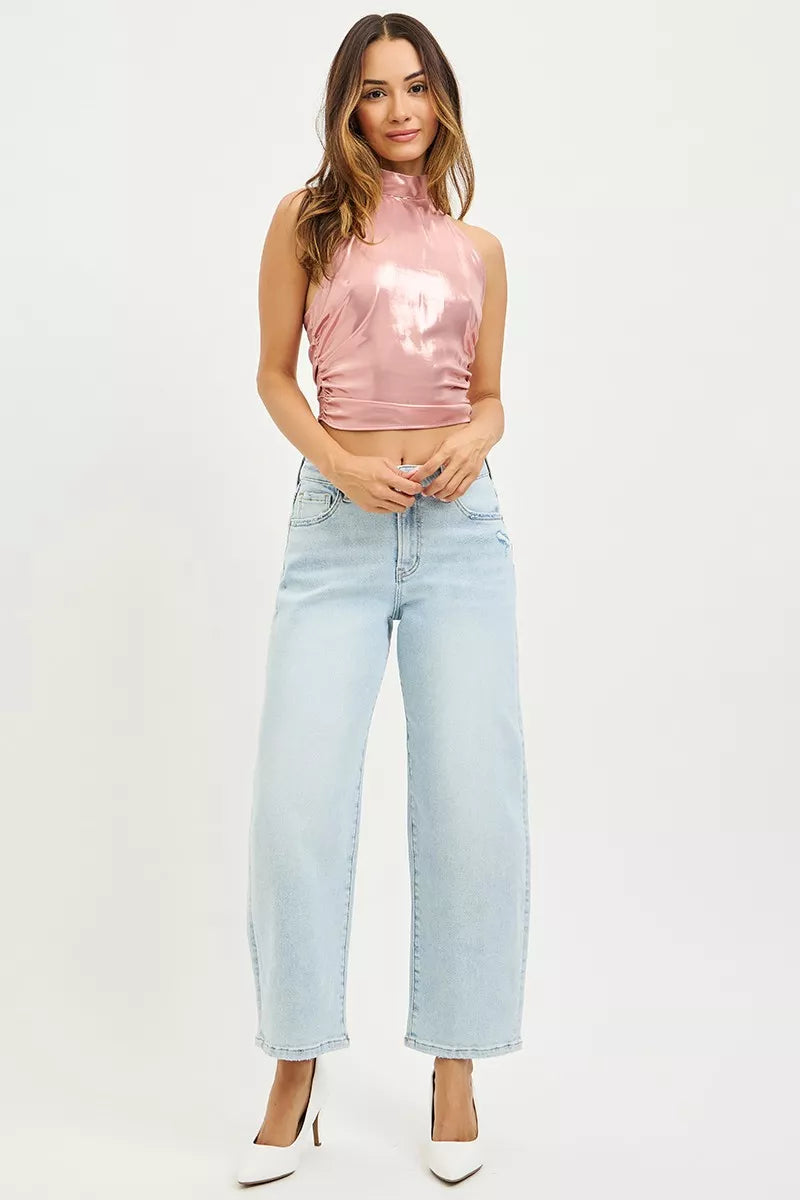 RISEN High Rise Crop Barrel Jeans