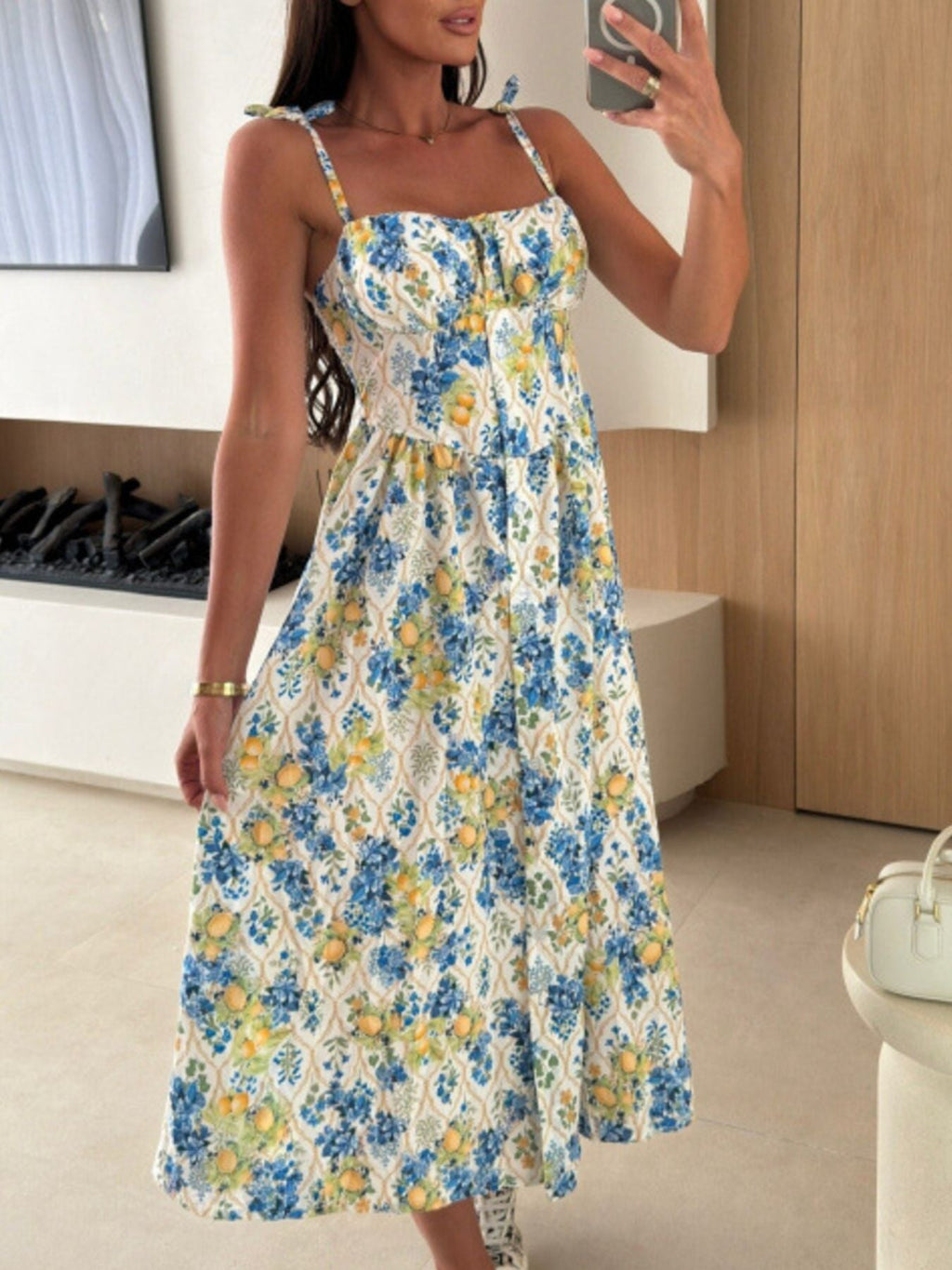 Striped Tie-Shoulder Midi Dress