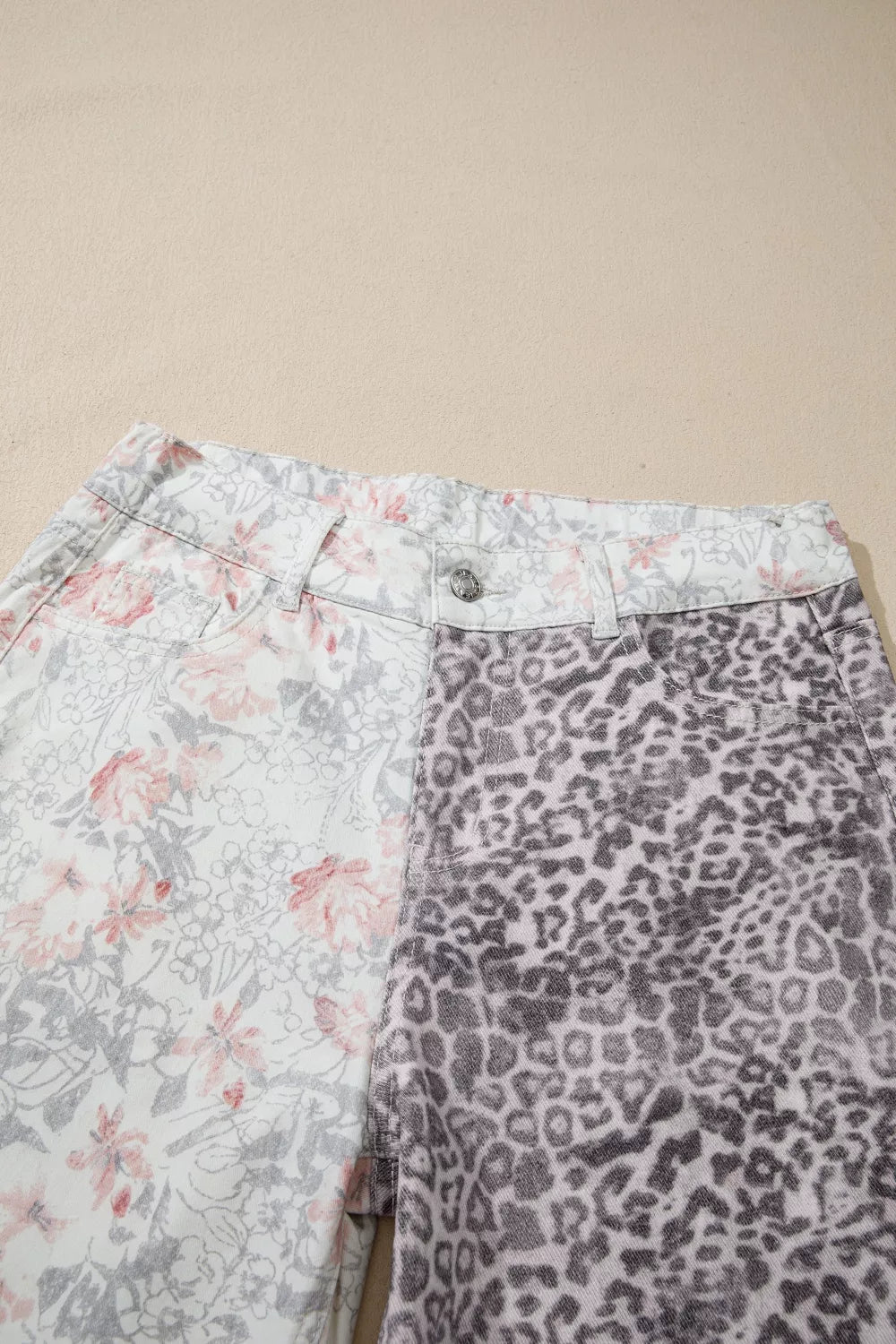 Floral and Leopard Print Wide-Leg Jeans