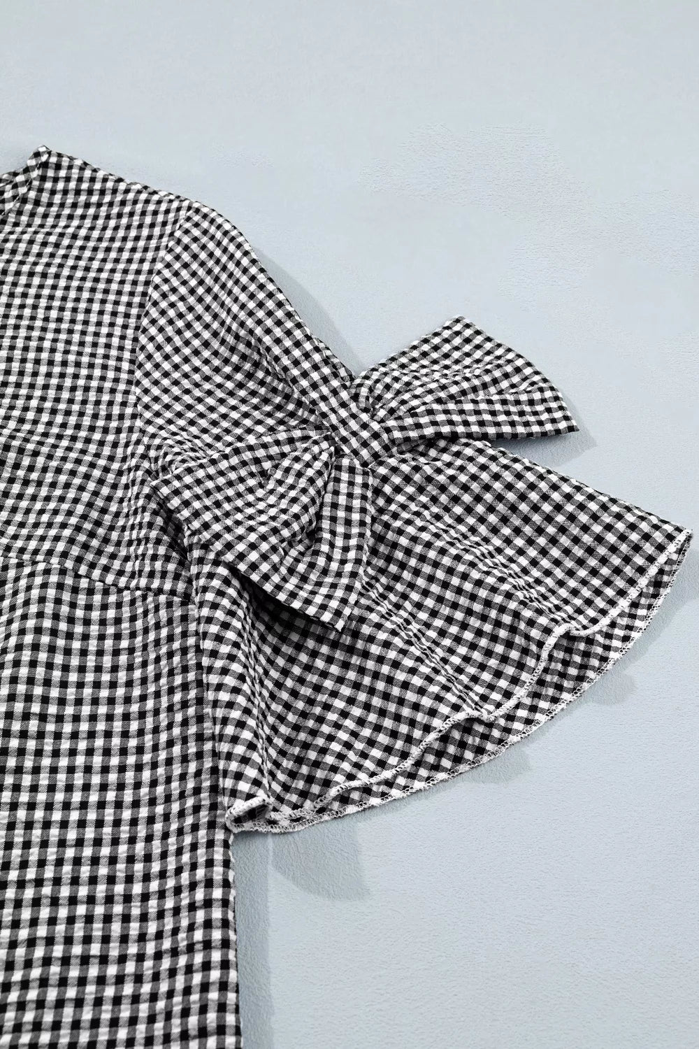Gingham Bow Half Sleeve Blouse