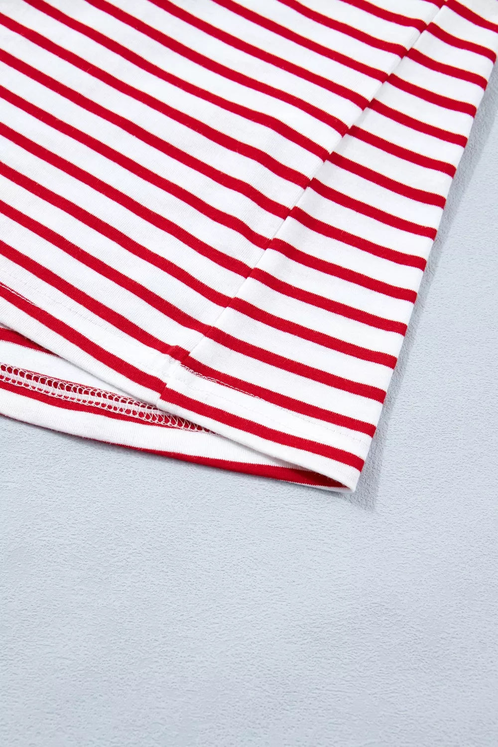 Stripe Contrast Trim Round Neck Short Puff Sleeve T Shirt