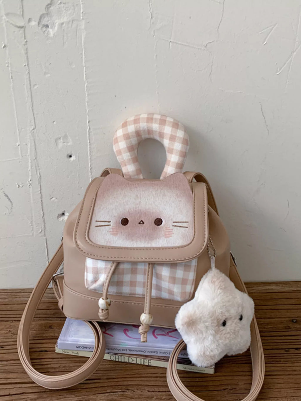 Cat Plaid Backpack Bag