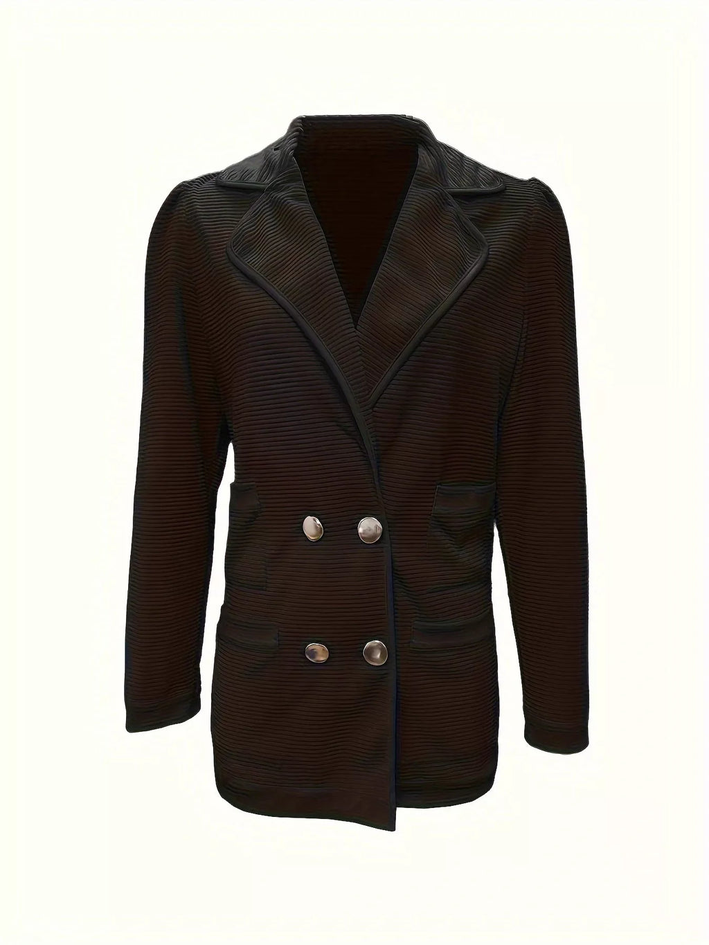 Texture Knit Double-Breasted Blazer