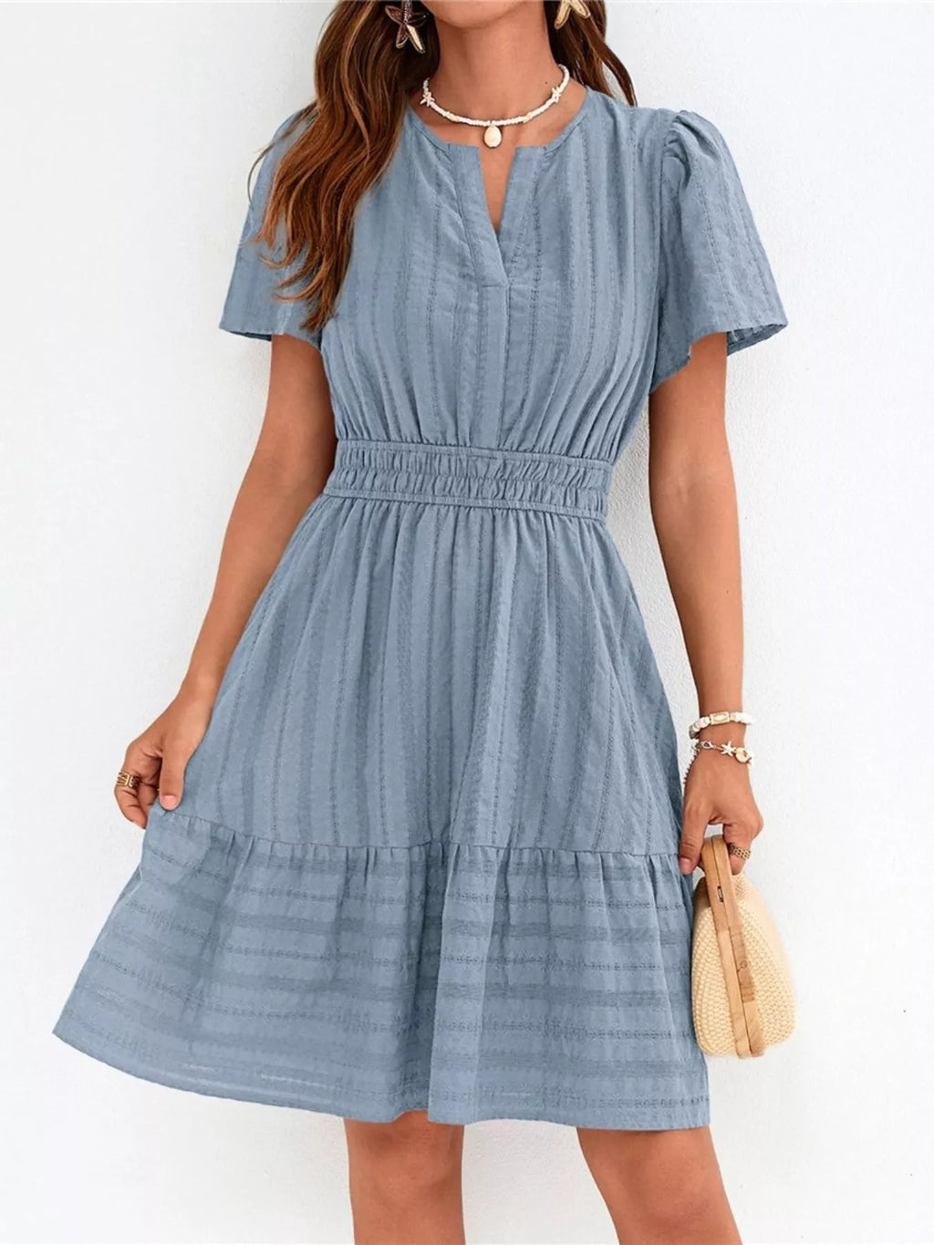 Short Sleeve Smocked Waist Tiered Dress