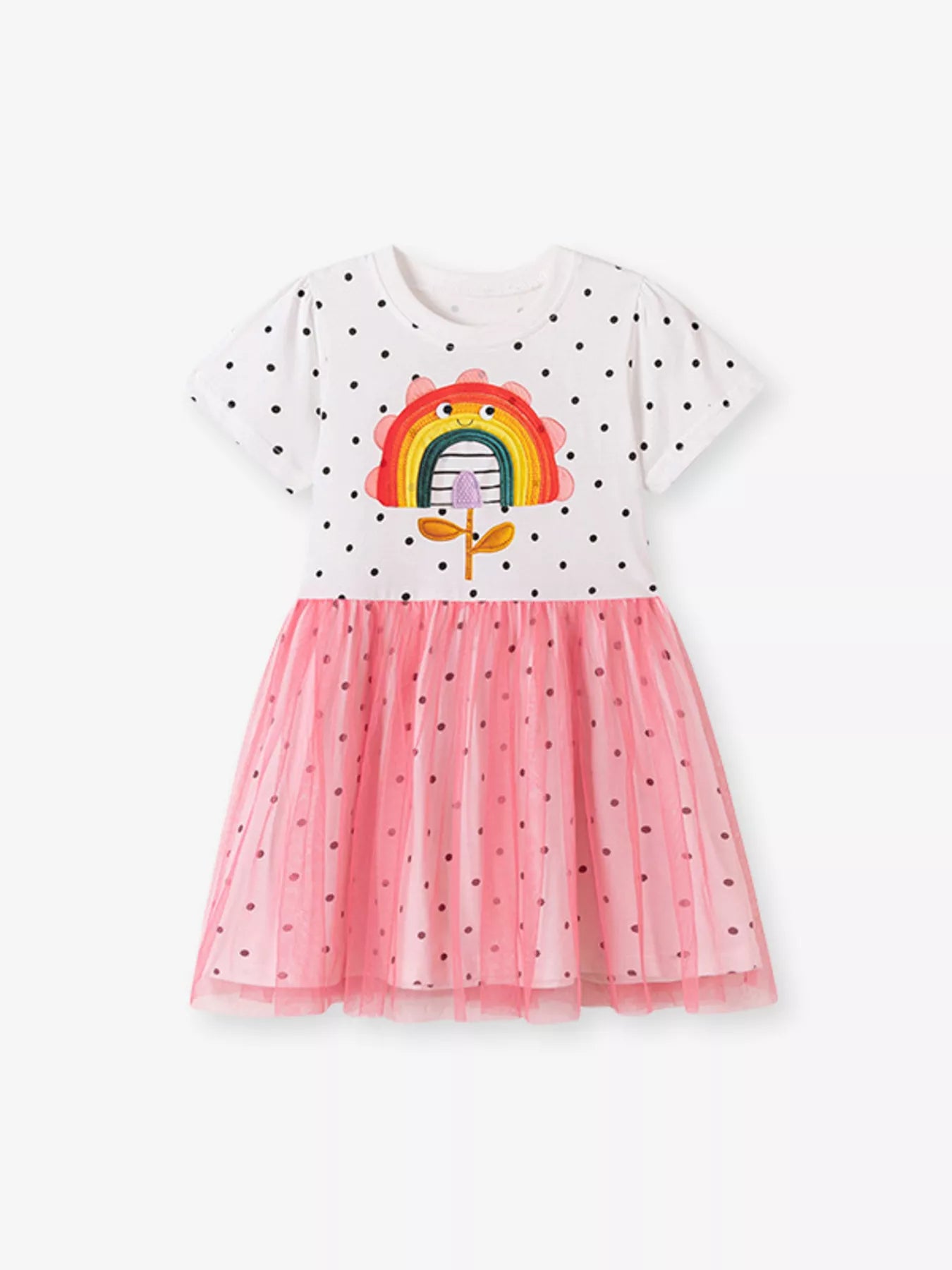 Children's Rainbow Flower Polka Dot Tulle Dress