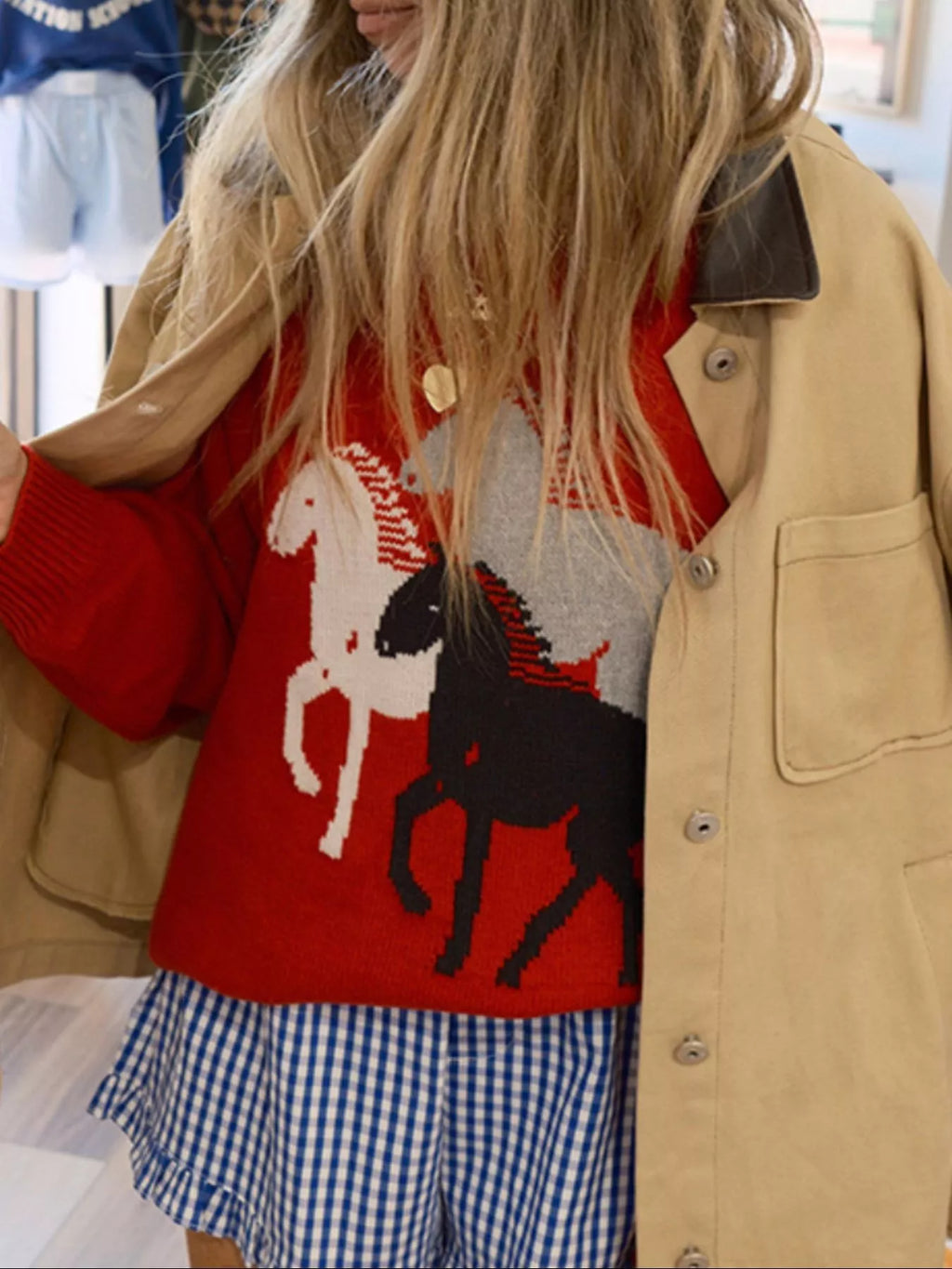 Horse Round Neck Long Sleeve Sweater