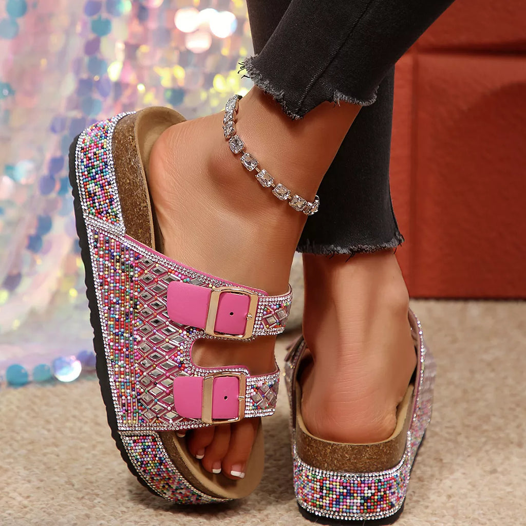 Rhinestone Double Buckle Sandals