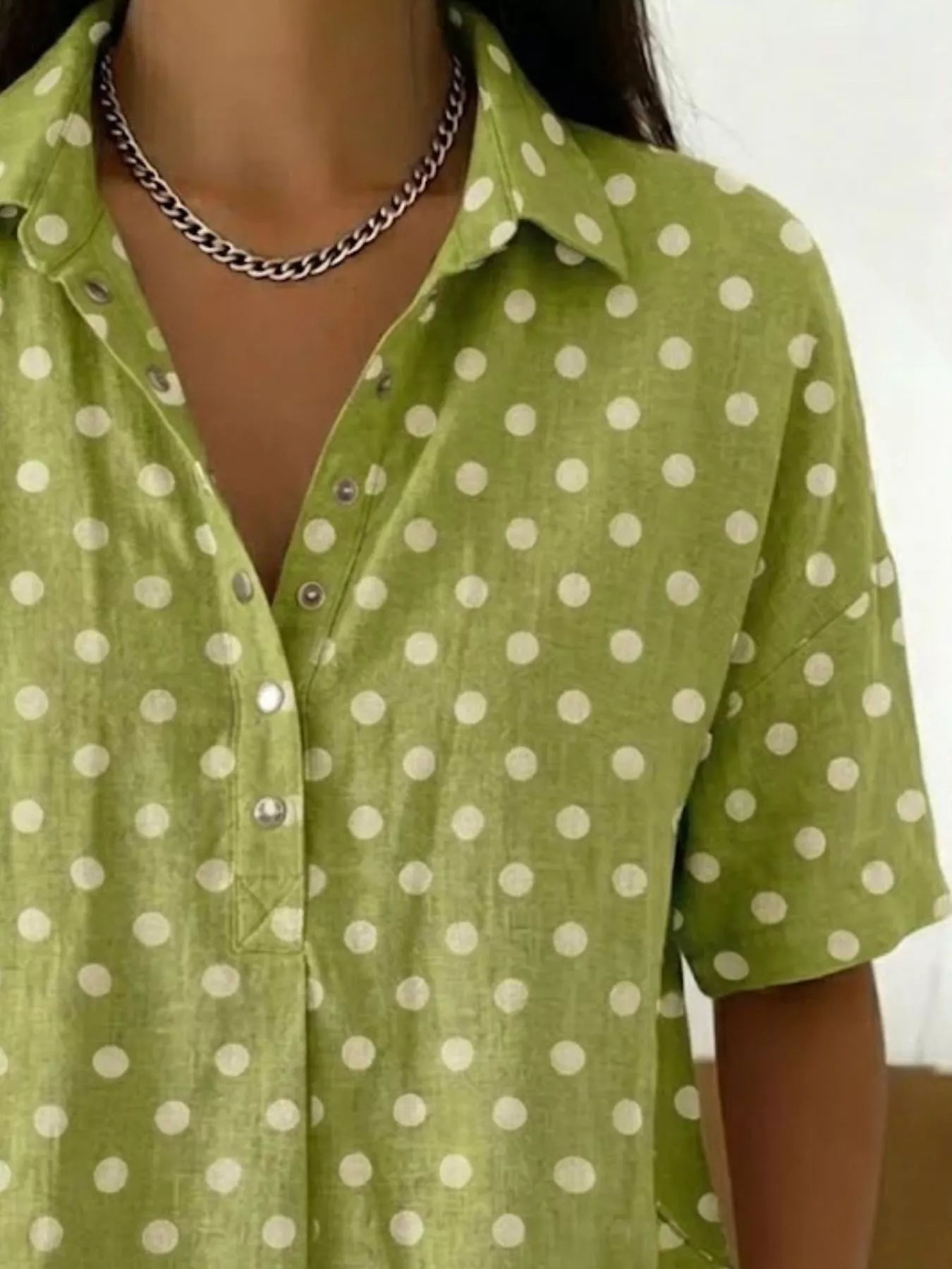 Full Size Polka Dot Short Sleeve Shirt Plus Size