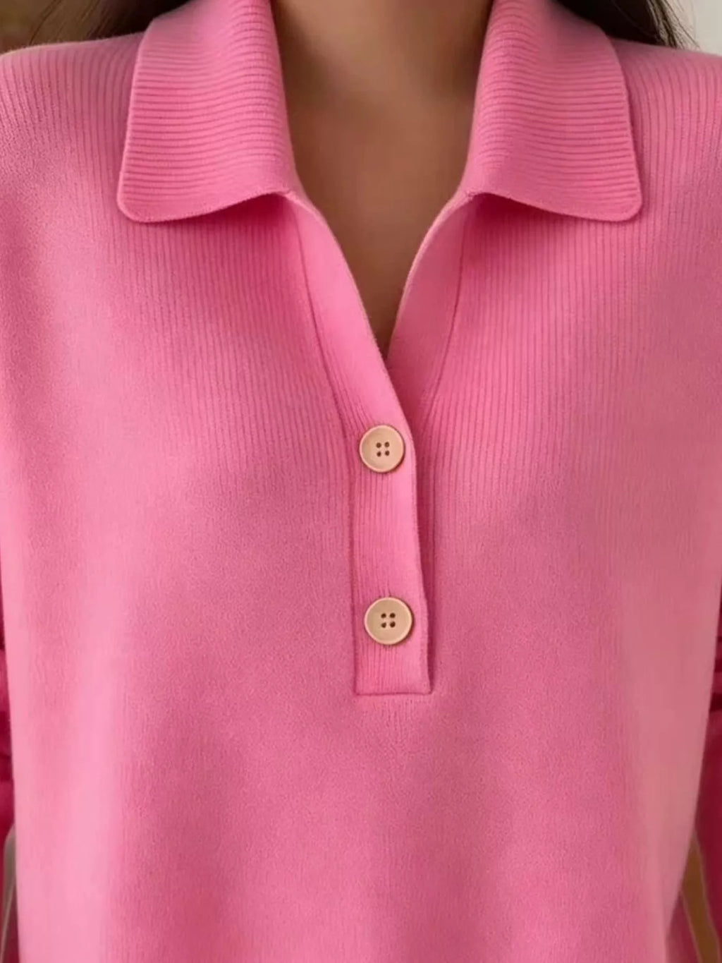 Full Size Button Detail Long Sleeve Sweater Plus Size