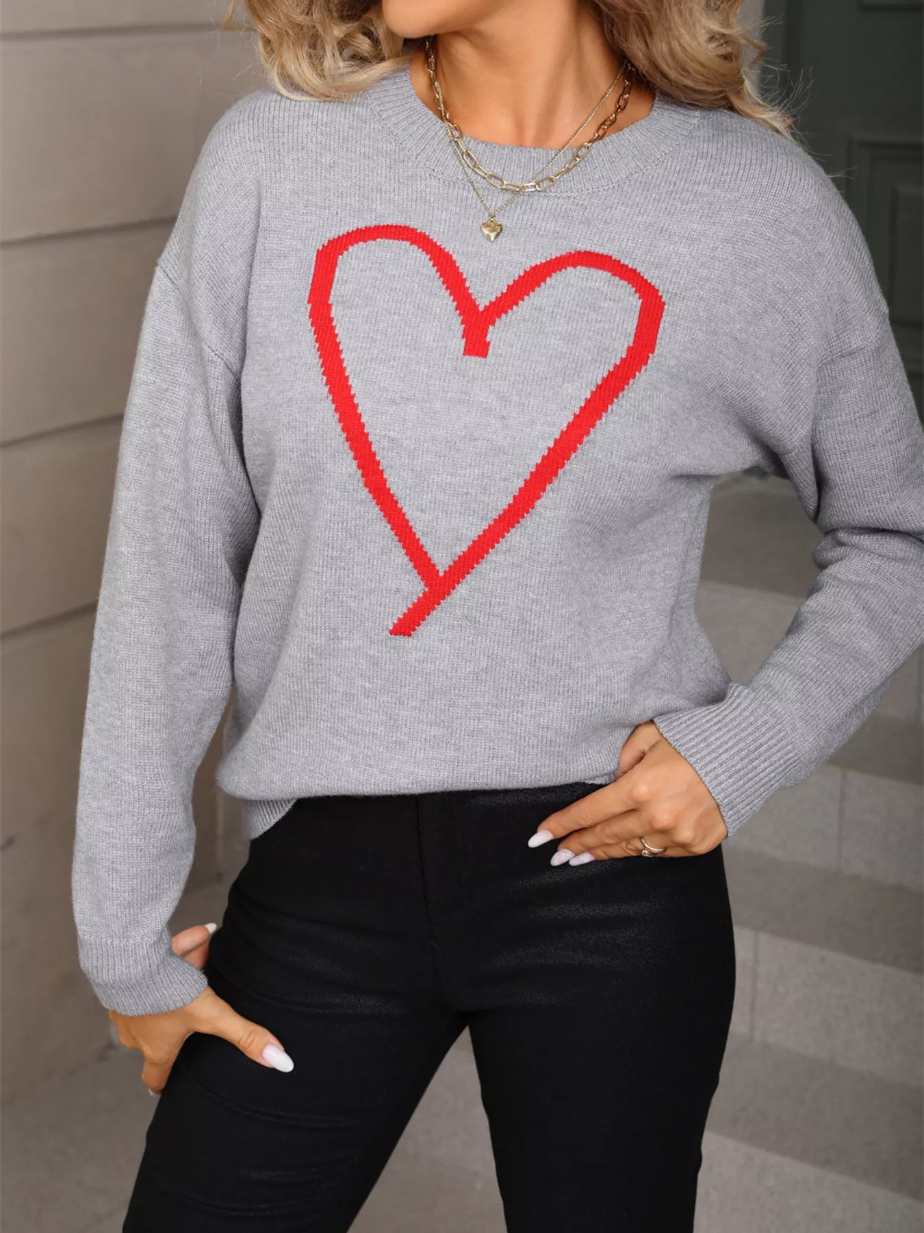 Valentine's Day Heart Graphic Dropped Shoulder Sweater