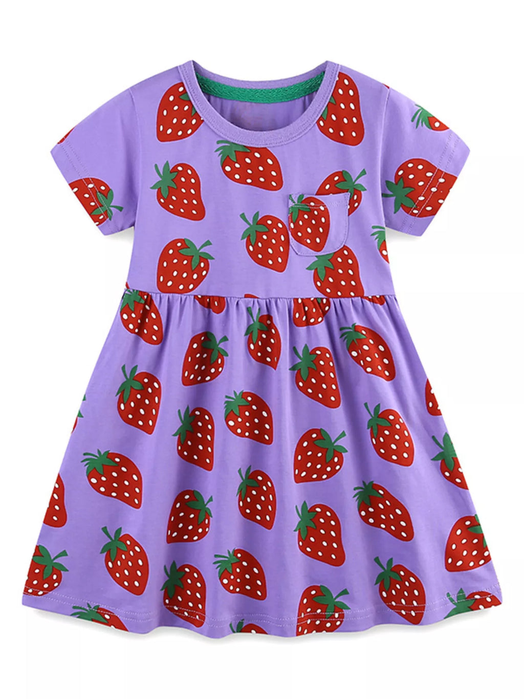Children's Strawberry Print Short Sleeve Dress