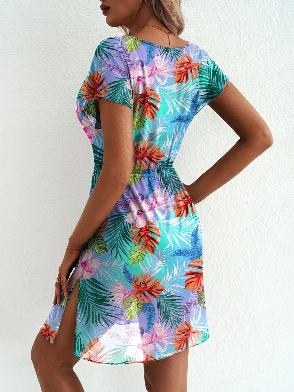 Printed Short Sleeve Mini Dress