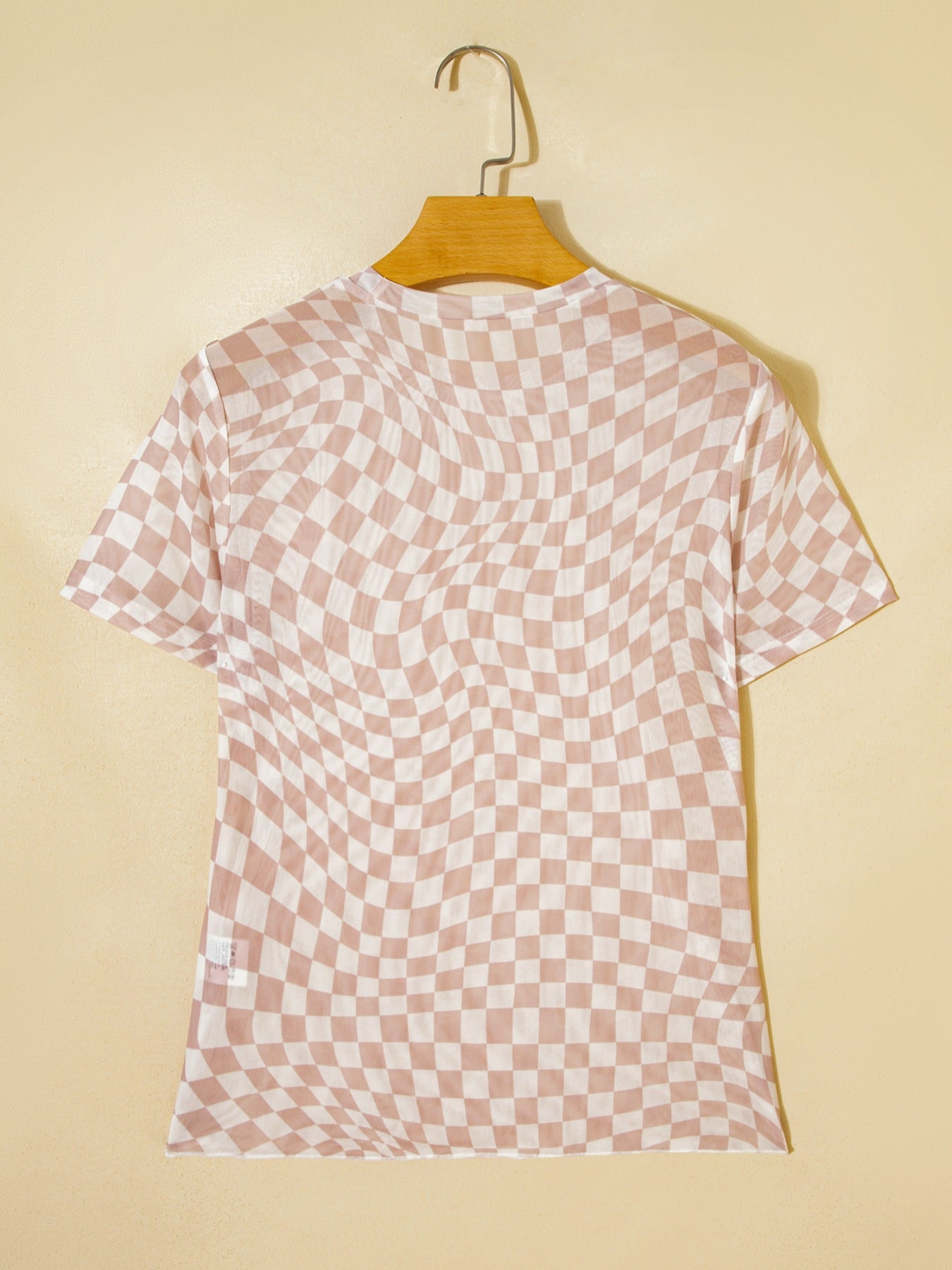 heckered Print Crew Neck Mesh T Shirt