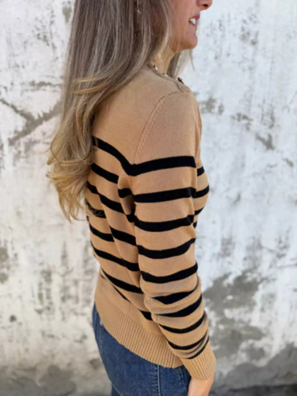 Full Size Striped Turtleneck Long Sleeve Sweater Plus Size