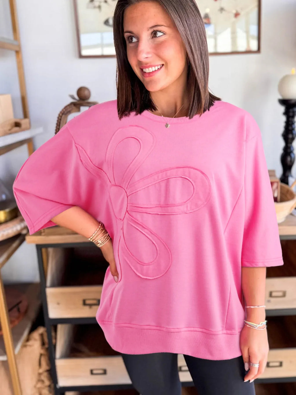 Flower Oversized Round Neck T-Shirt