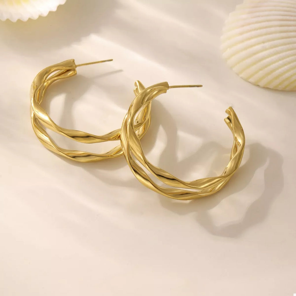 18K Gold-Plated Chunky Twisted Hoop Earrings