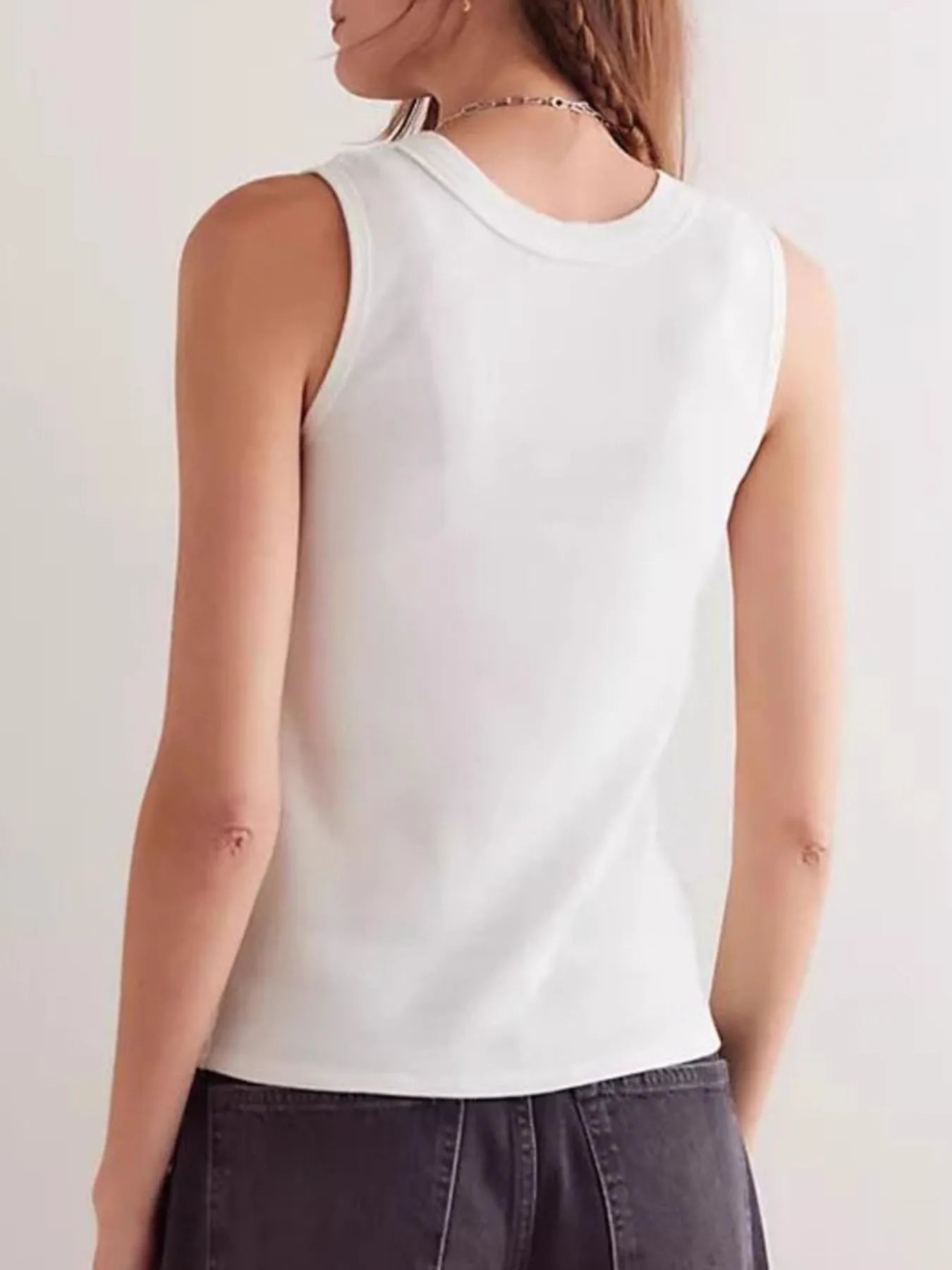 Snap Down Round Neck Ribbed Slim Tank Vest