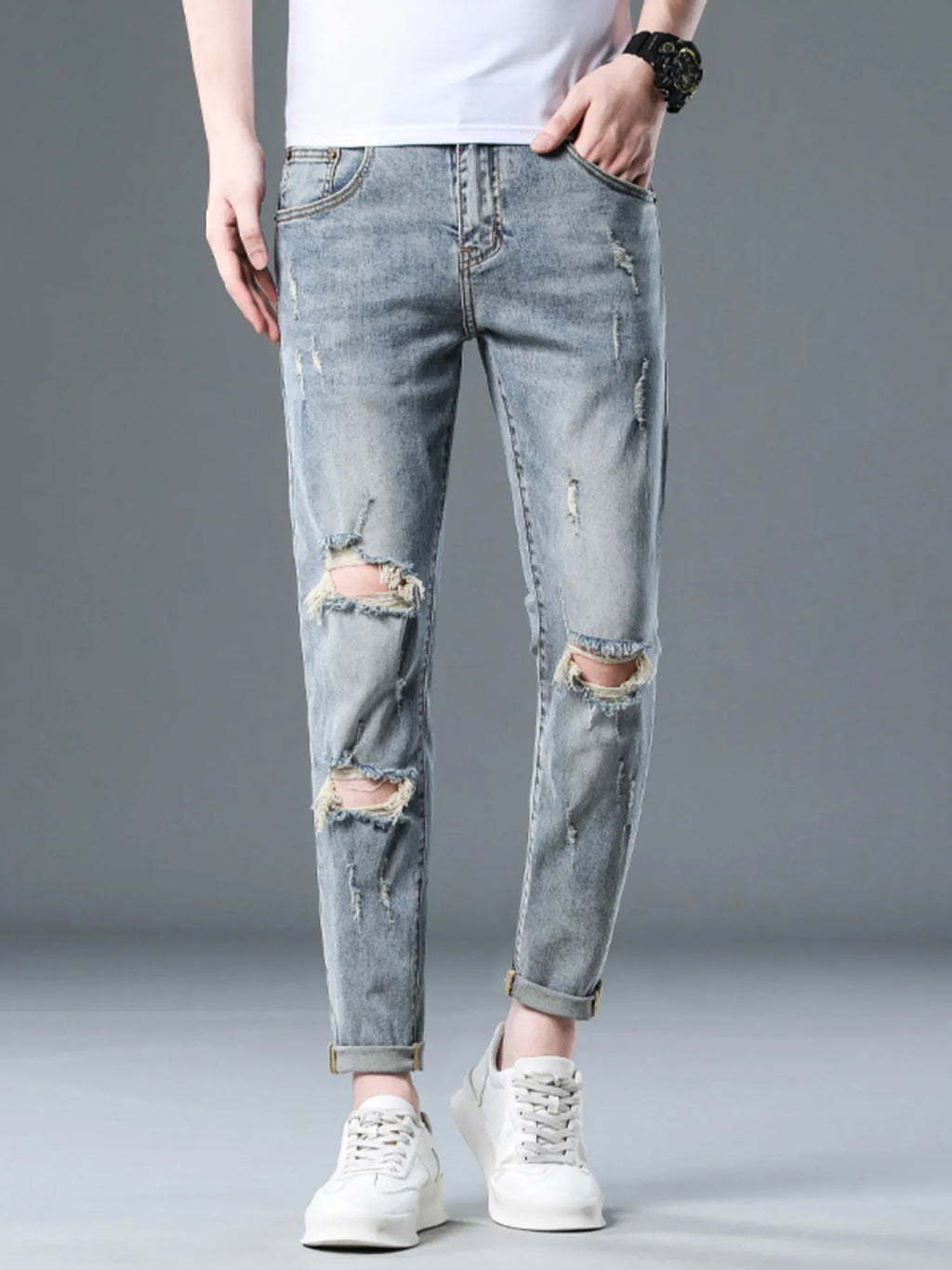Men's Plus Size Distressed Slim Fit Jeans