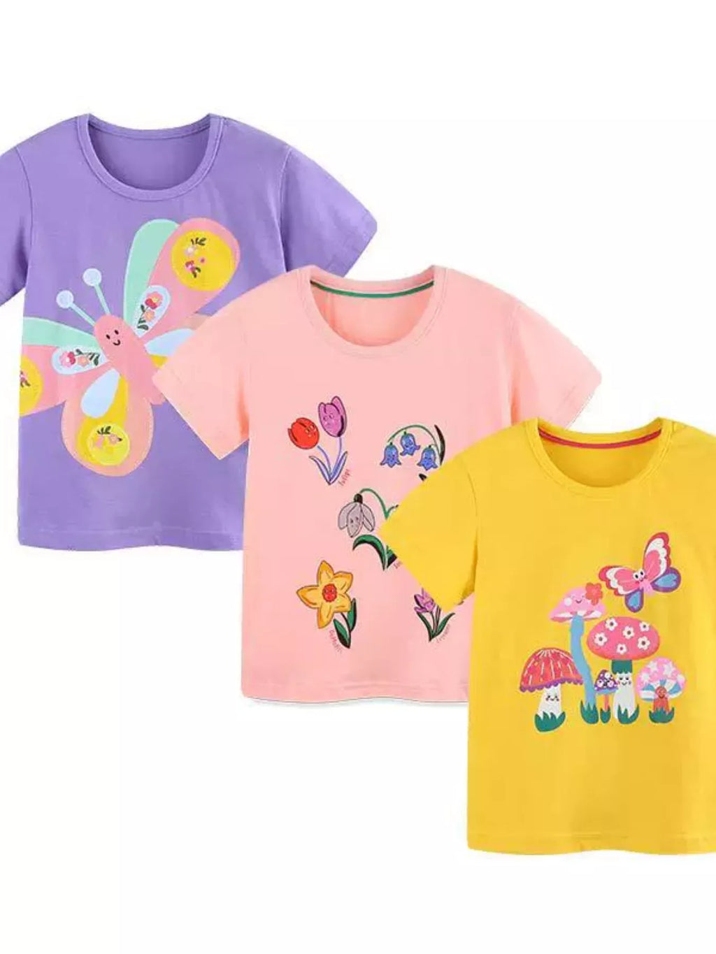 Children's Flower Round Neck Short Sleeve Tee Set