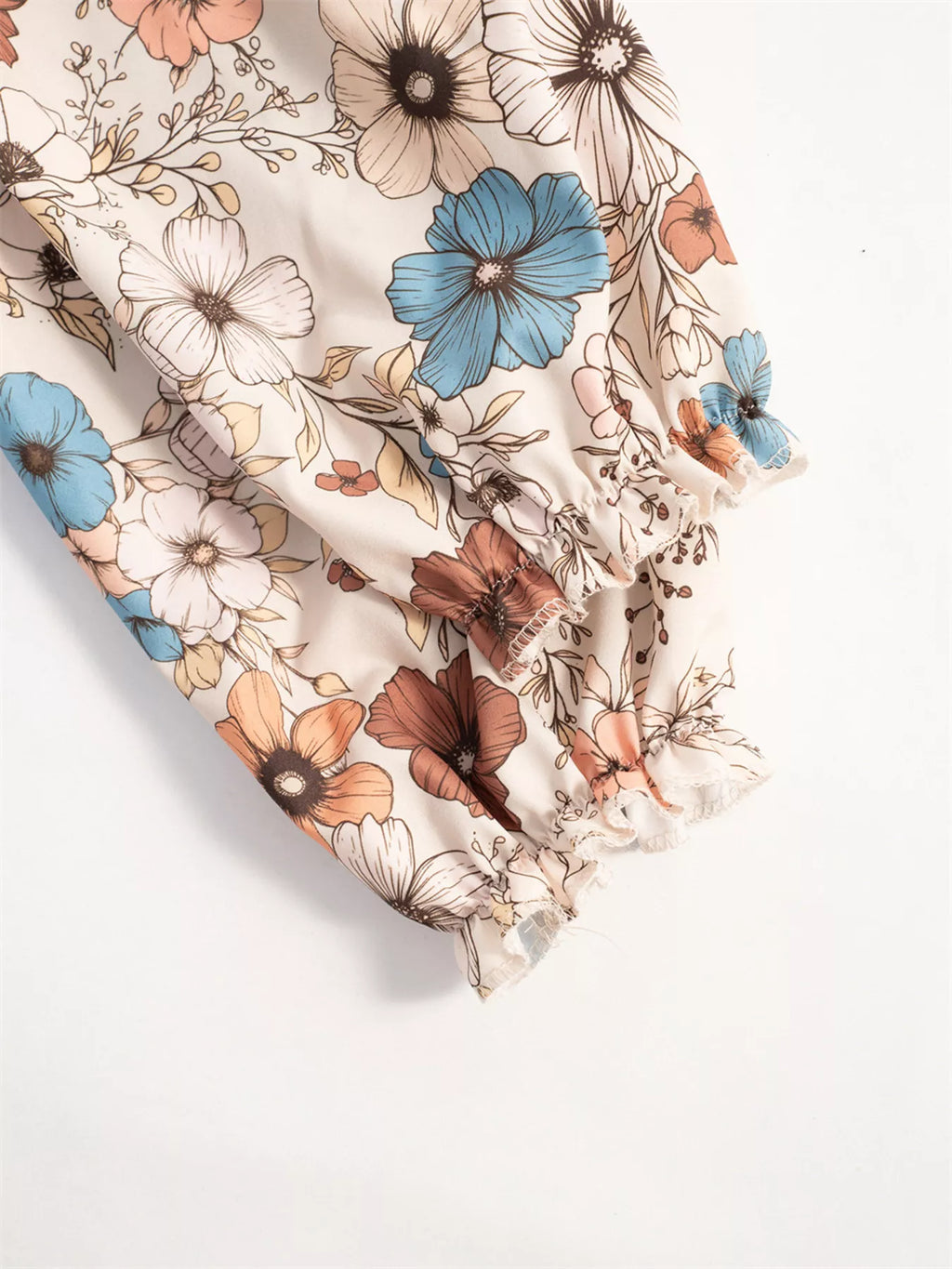 Floral Print Ruffle Hem Long Sleeve Casual Dress