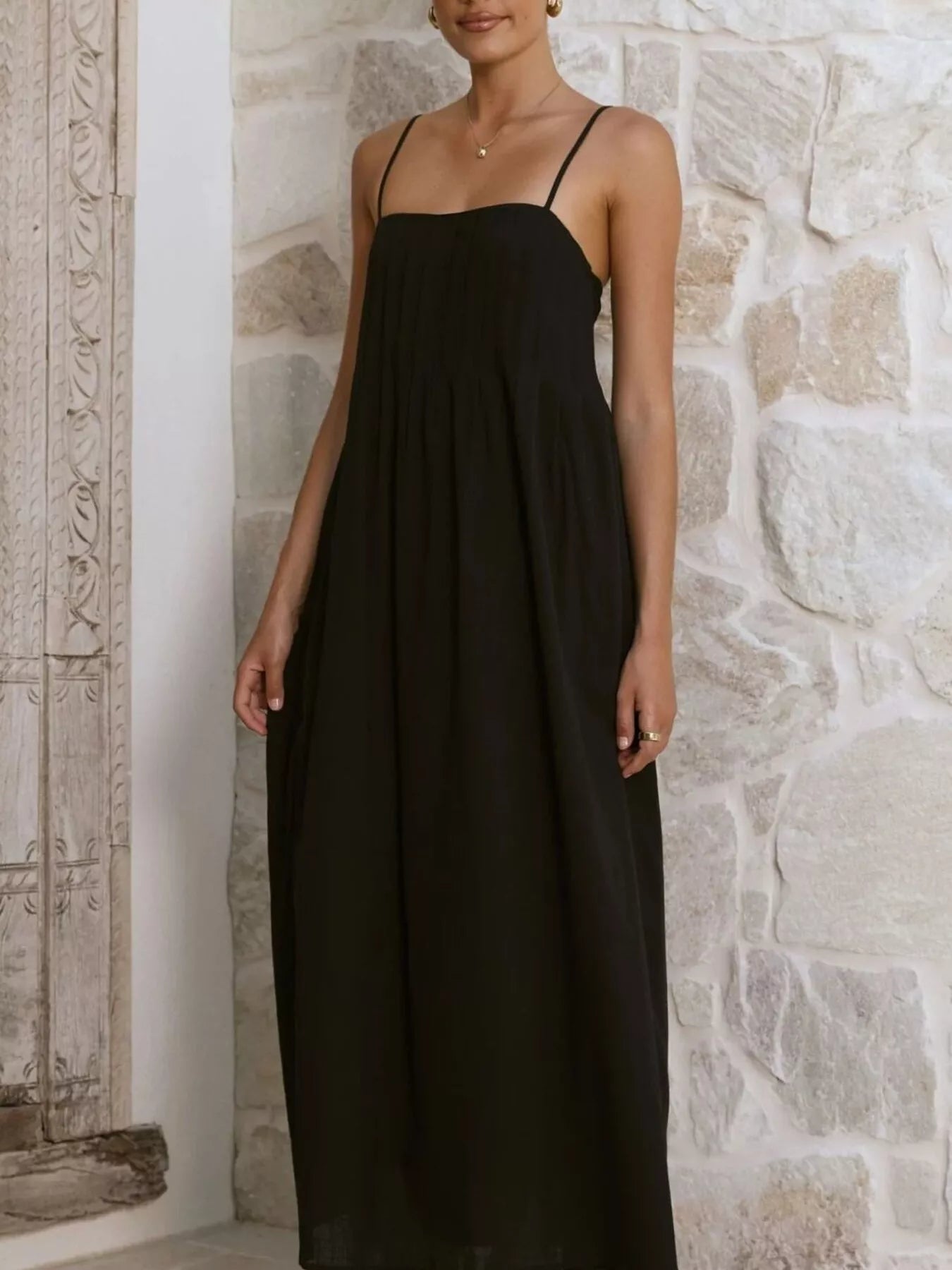 Pleated Bodice Midi Cami Dress