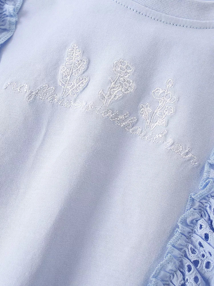 Children's Ruffled Eyelet Round Neck T-Shirt
