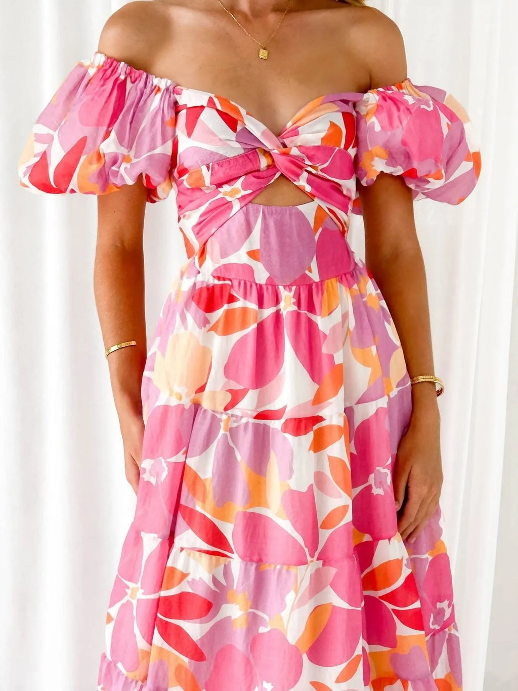 Off-Shoulder Floral Tiered Dress with Ruffle Details