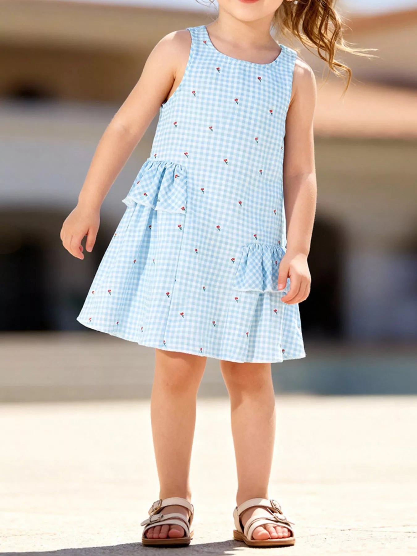 Children's Gingham Ruffle Sleeveless Dress