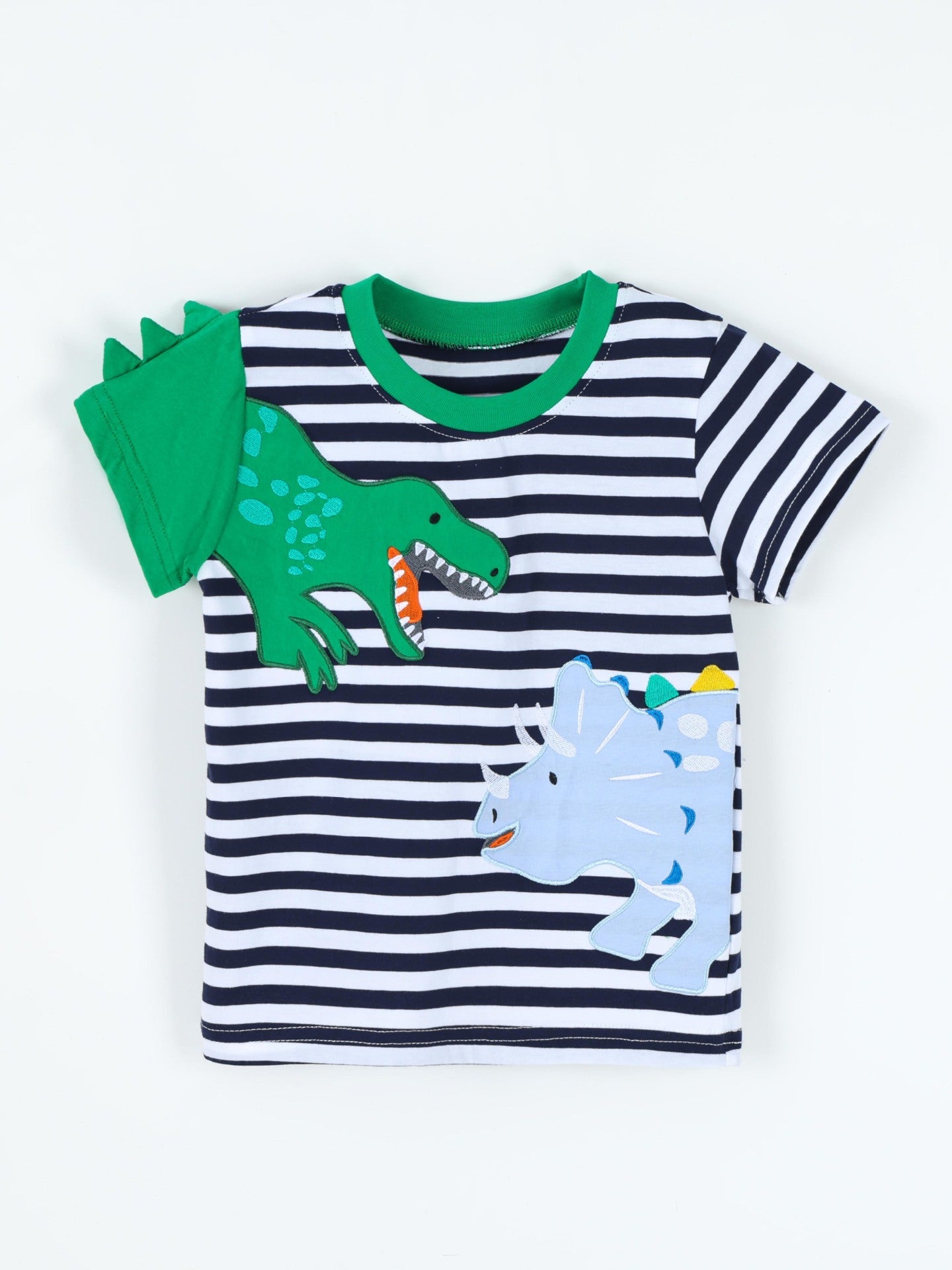 Children's Dinosaur Striped Short Sleeve T-Shirt