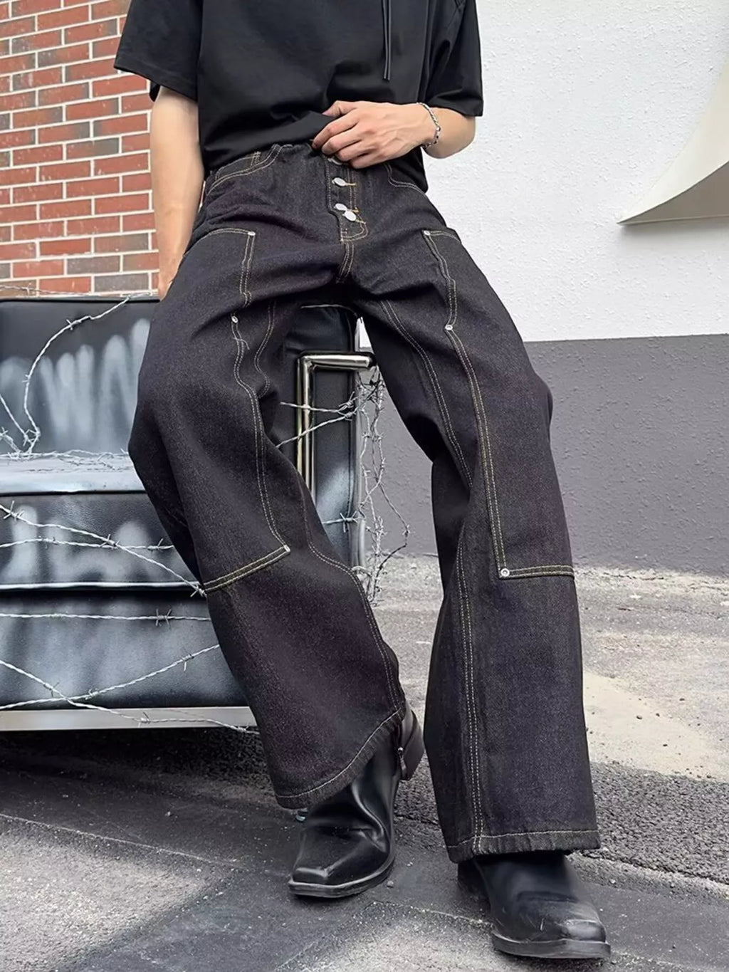 Men's Full Size Vintage Wash Wide Leg Jeans Plus Size