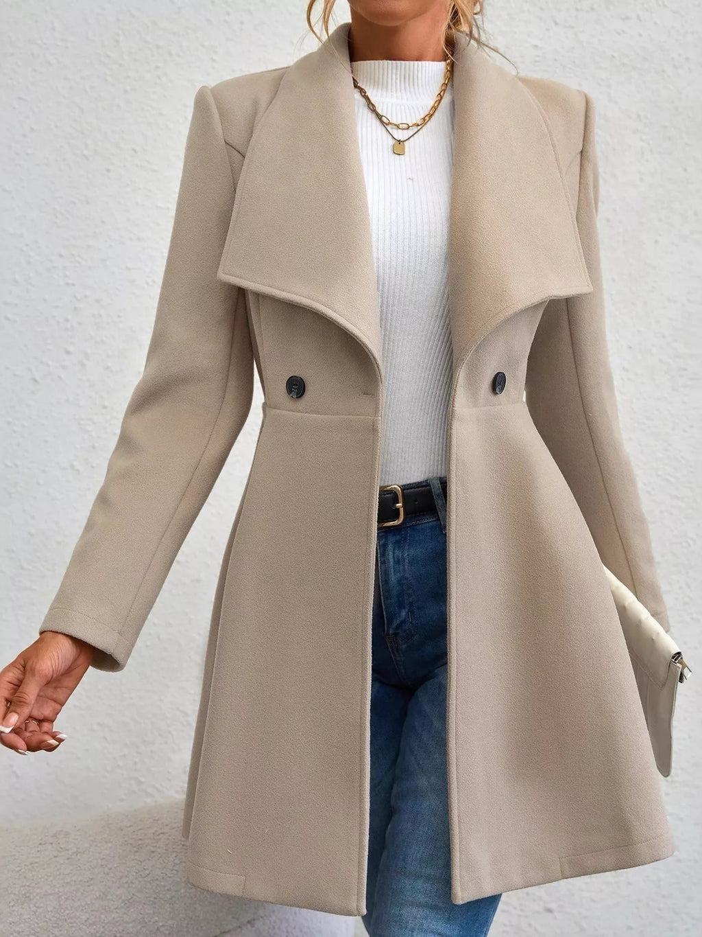 Double-Breasted Wool Blend Coat