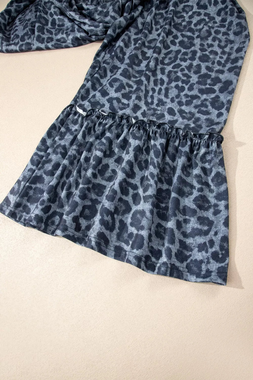 Leopard Print Frilled Detail Drawstring Wide Leg Pants