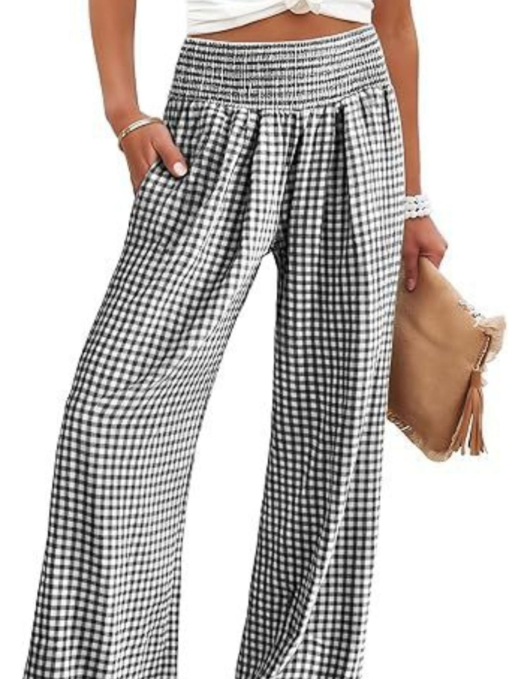 Gingham High Waist Wide Leg Pants