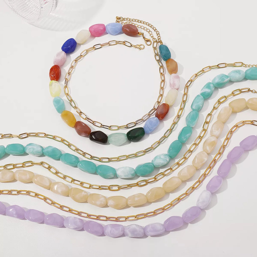 2 Piece Colorful Beaded Chain Necklace