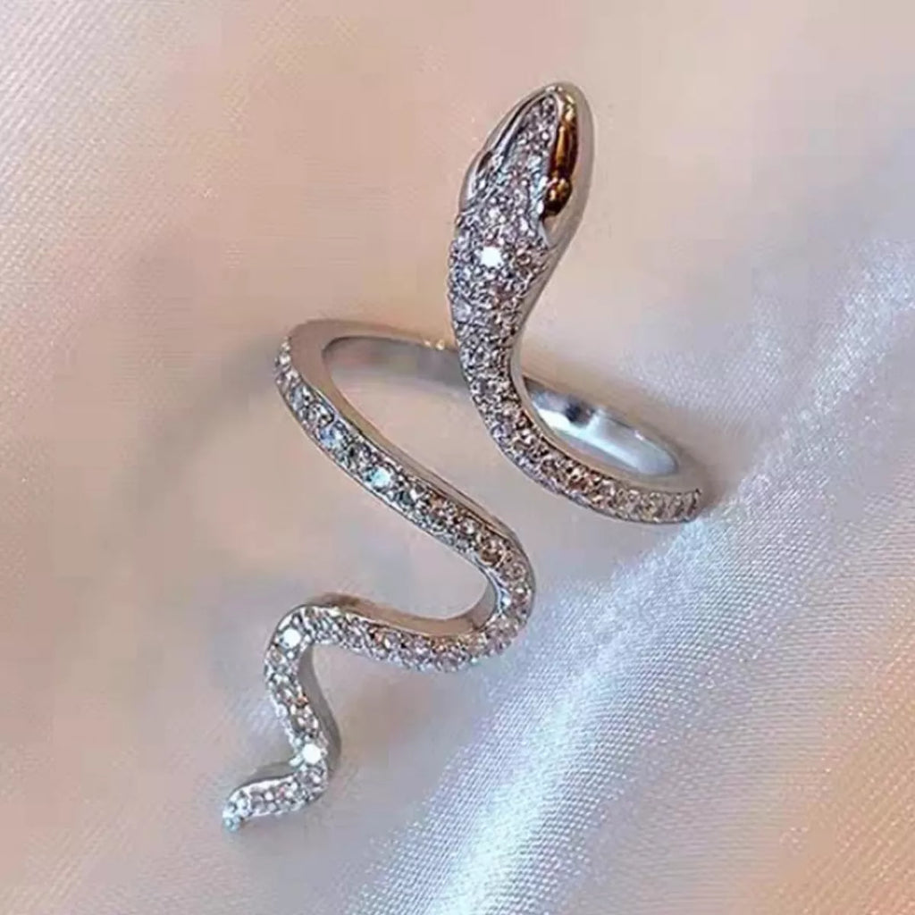 925 Sterling Silver Zircon Snake Bypass Ring
