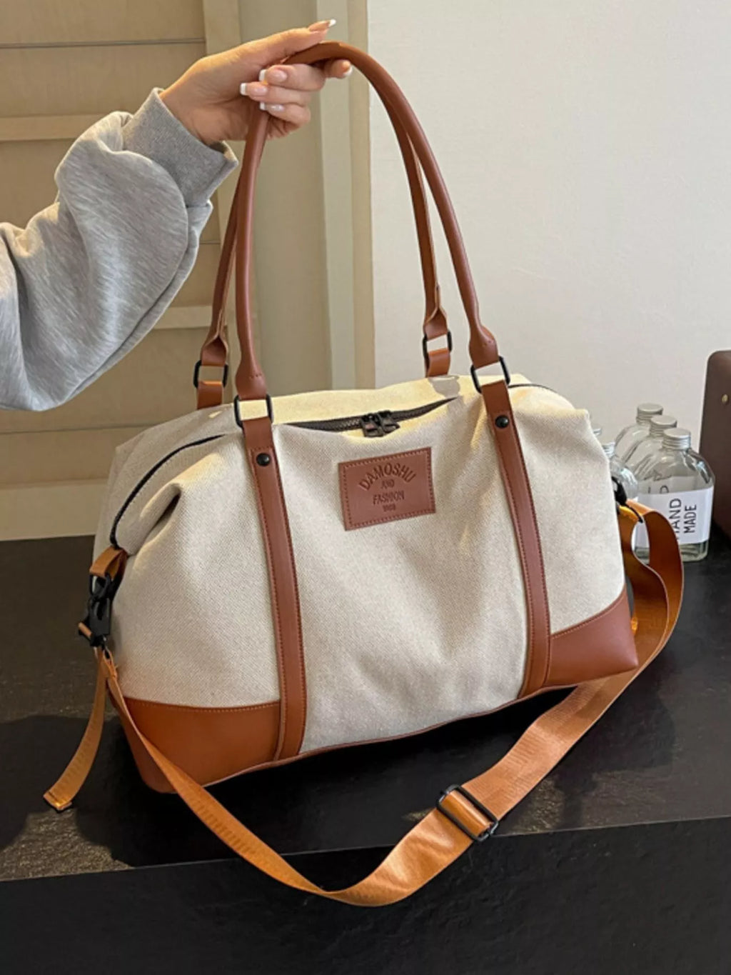 Canvas Leather Trim Travel  Bag