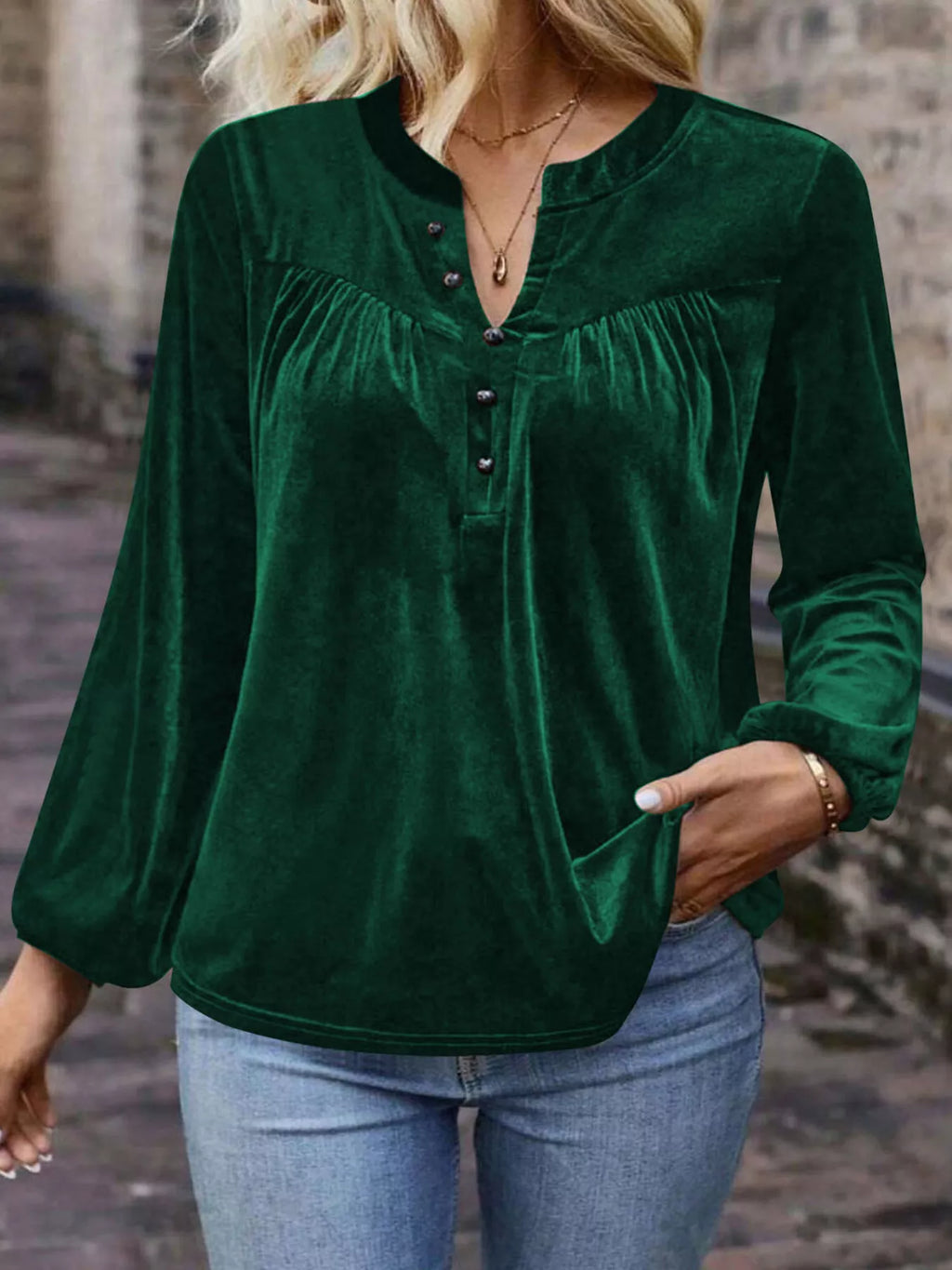 Velvet Balloon Sleeve Blouse