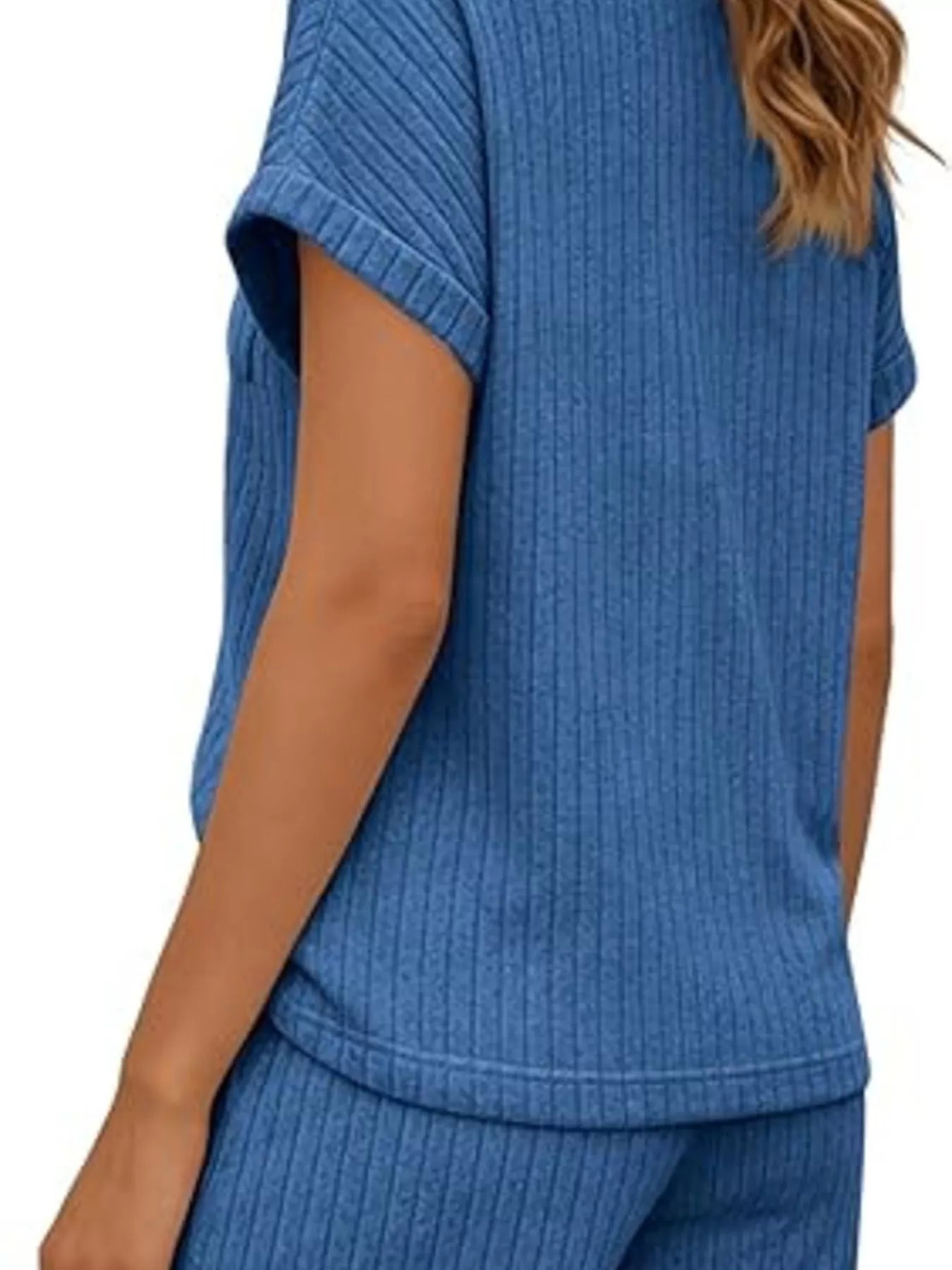 Casual Ribbed Knit Tee and Shorts Set