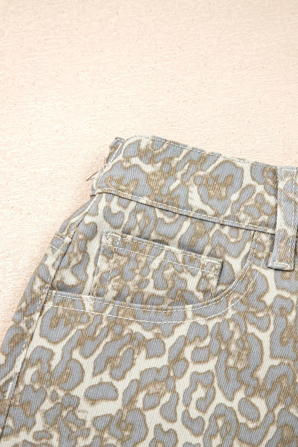 Raw Edge Leopard Print Denim Shorts