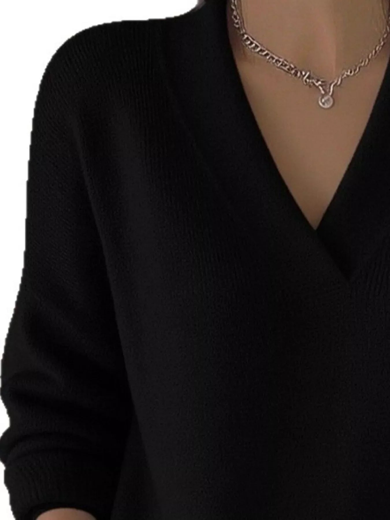 Full Size V-Neck Dropped Shoulder Sweater Plus Size
