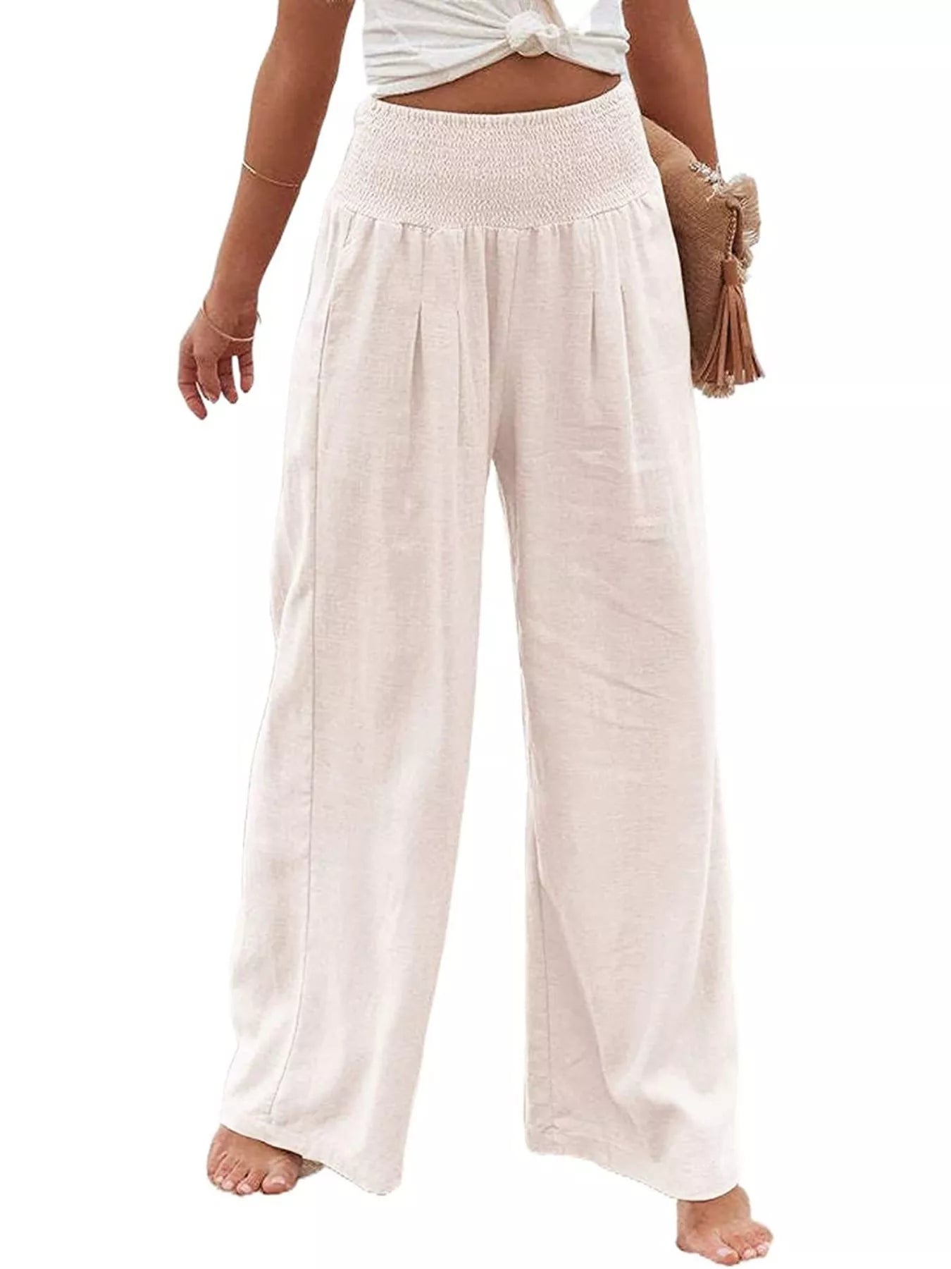 Smocked High Waisted Wide Leg Pants