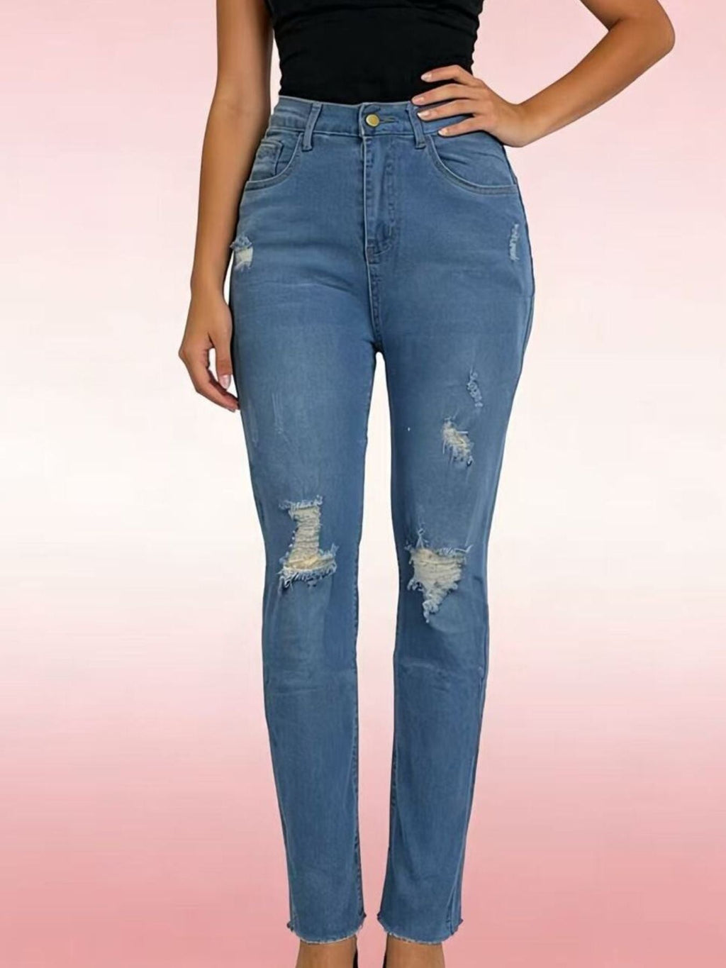 High-Waisted Distressed Jeans