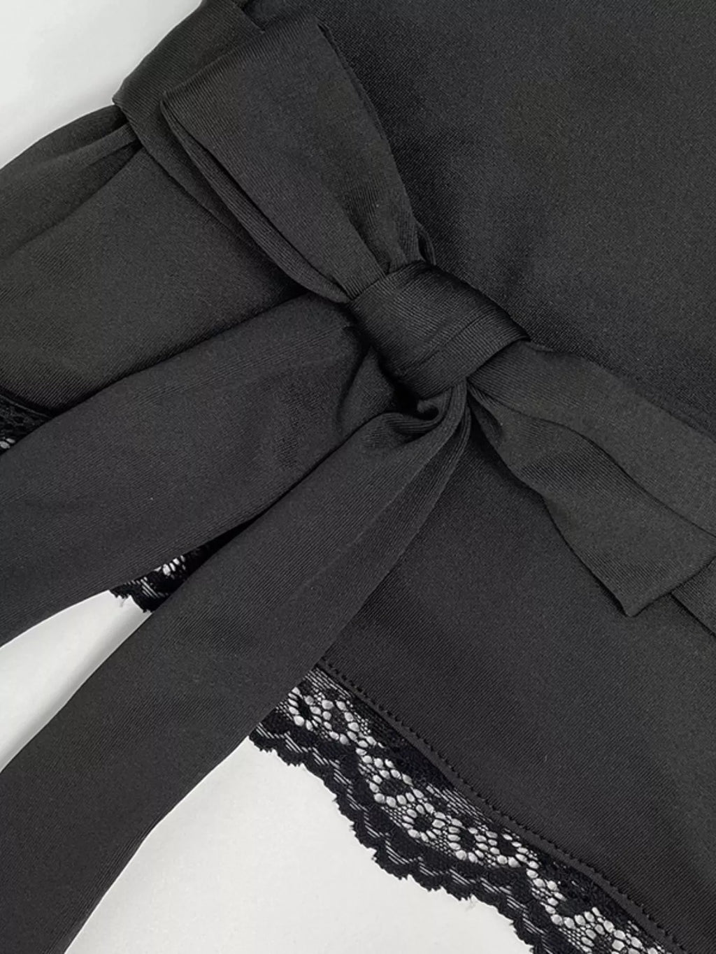 Lace Trim Bell Sleeve Tie Blouse