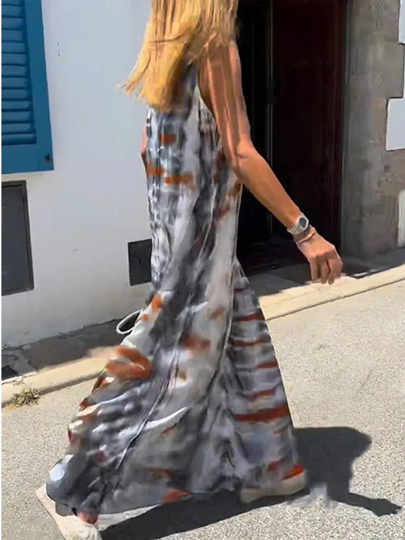 Tie-Dye V-Neck Maxi Cami Dress