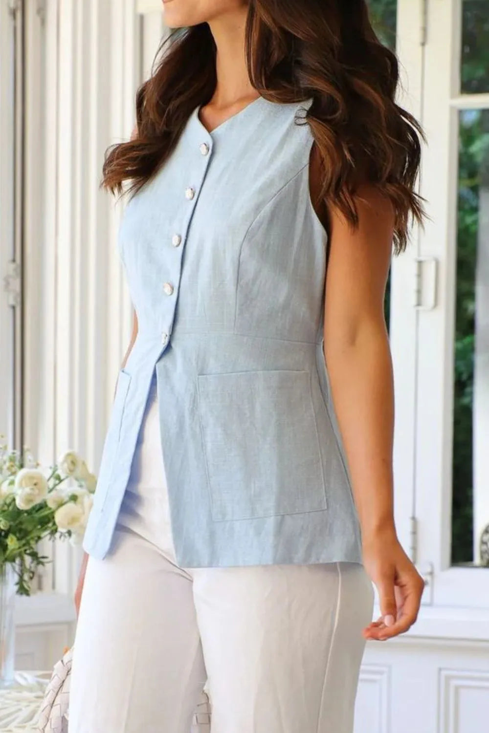 Button Down V-Neck Vest